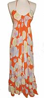 Maxi Ruffle Dress, Silk, Orange Print