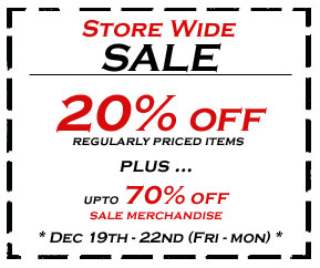 20% off, regularly priced items !!! ... Plus, upto 70% off SALE items !!!